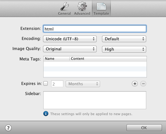 Setup Menu Template Section